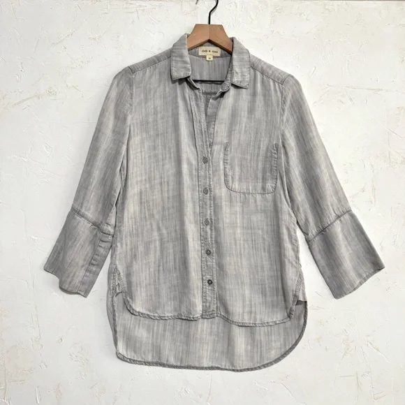 Cloth & Stone Washed Gray Tencel Button-Up Shirt, Hi-Low Hem – XS - Picture 1 of 7